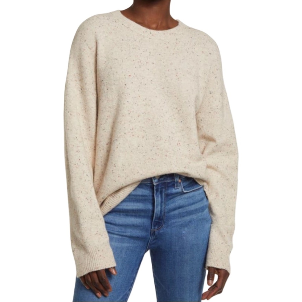 Treasure & Bond Women Relaxed‎ Fit Speckled Beige Oatmeal Sweater Size Large EUC